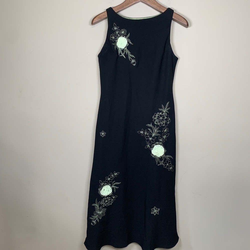 Vintage Studio I Black Green 3D Floral/Embroidered Sleeveless Dress 12 Fairy